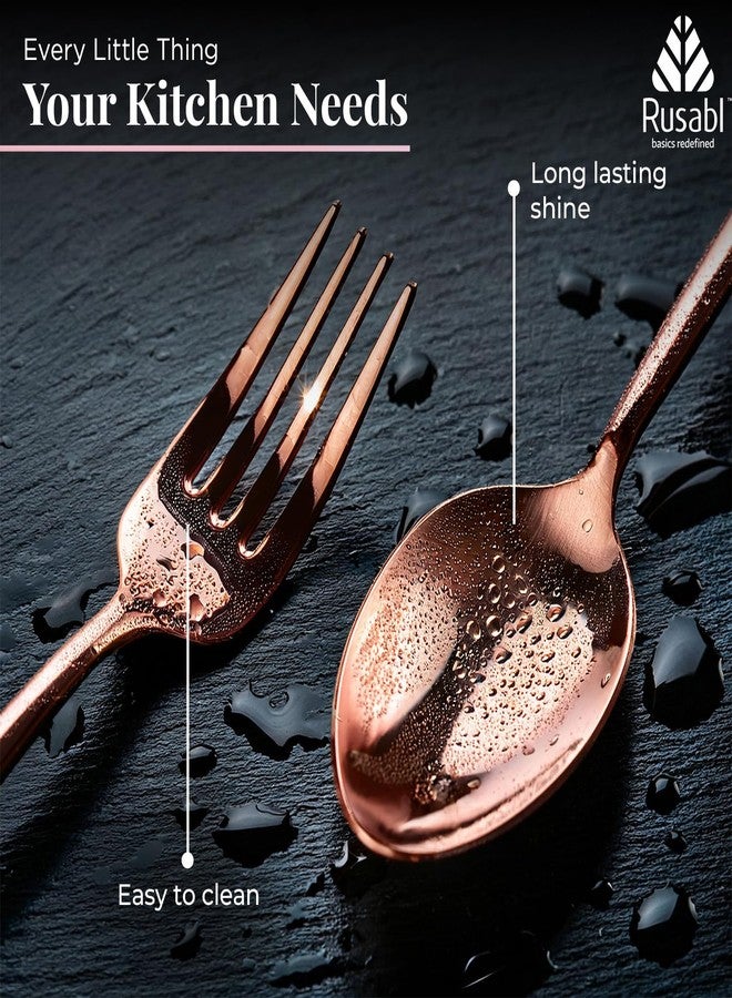 Rusabl طقم أدوات مائدة روسابل (6 قطع، 3 ملاعق و3 شوك من الفولاذ المقاوم للصدأ مطلية بالذهب الوردي بتقنية PVD)، مصنوع من مواد آمنة غذائيًا بنسبة 100%، غير سام، مقاوم للصدأ، آمن للغسل في غسالة الأطباق، طقم هدايا مثالي لجميع المناسبات - Image 3